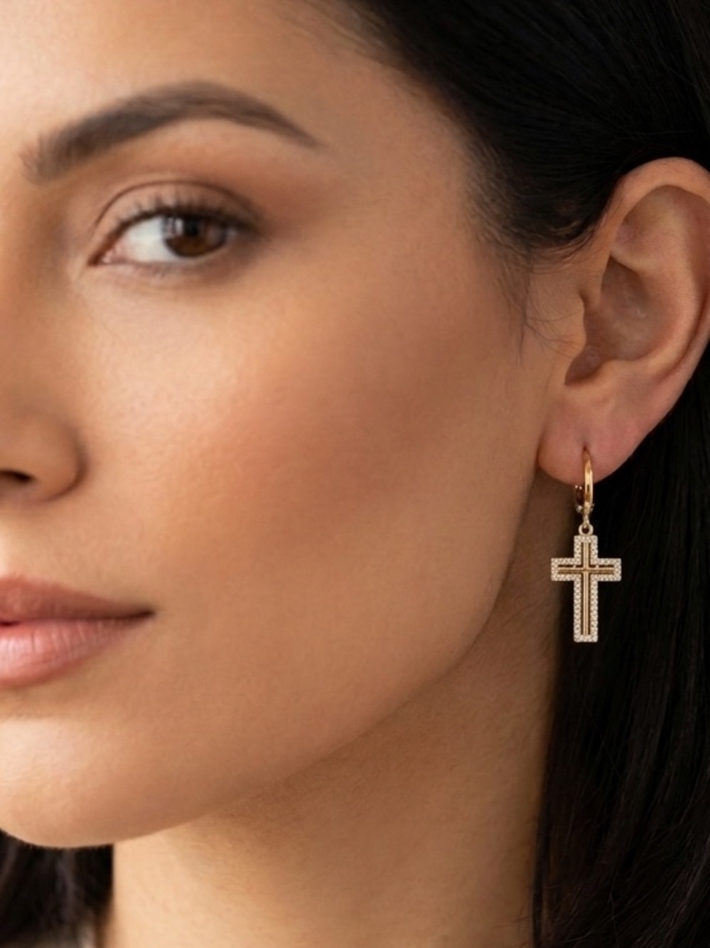 Cross Earrings | Gold Plated Brass Nickel Free | Aprx. 1.5 inch